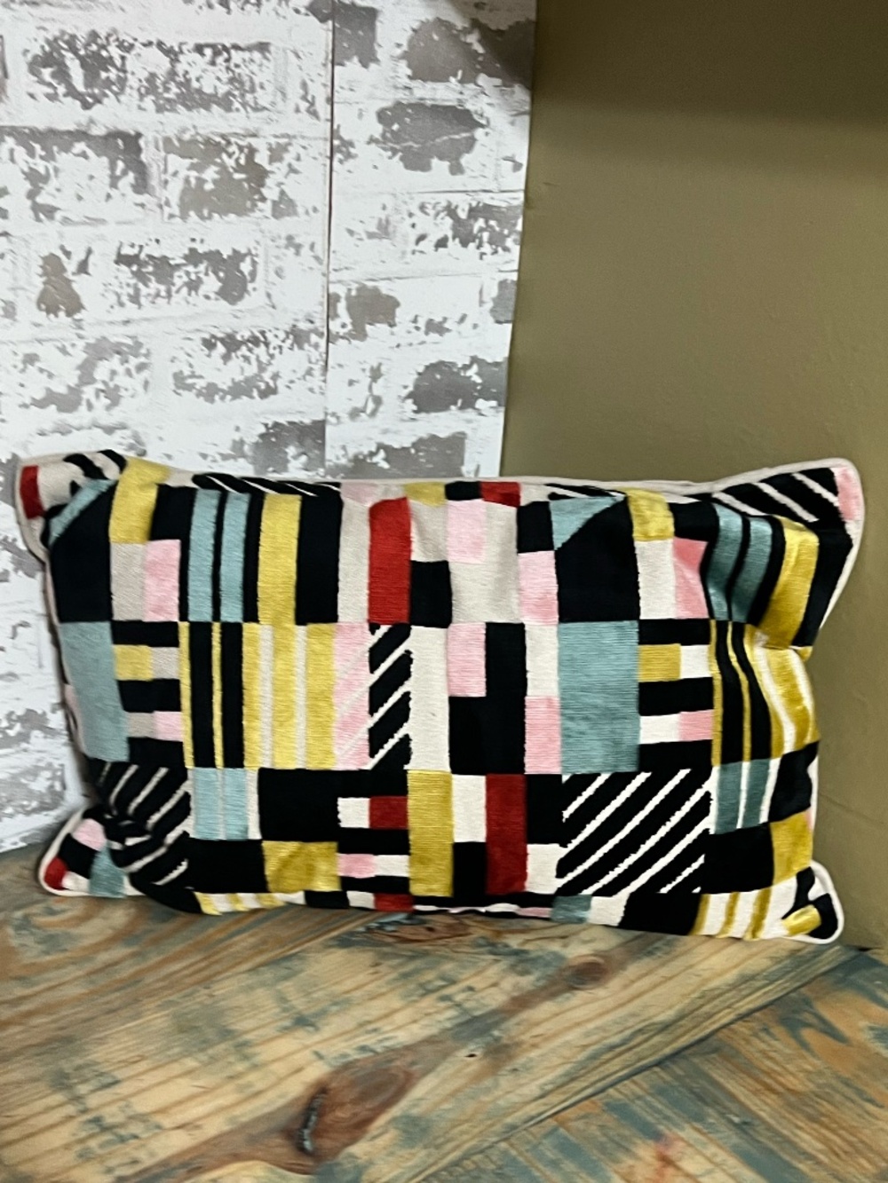 Adrian Retro Mod Multicolor Velvet Pillow 24"X 15"